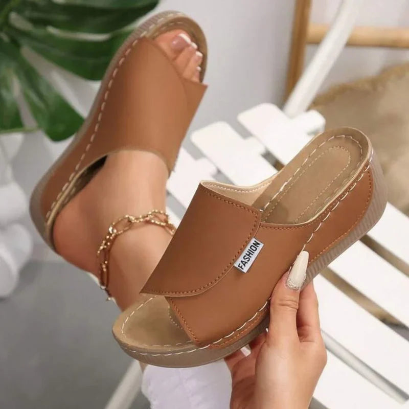 Lorena|Mules Compensées en Cuir Respirant