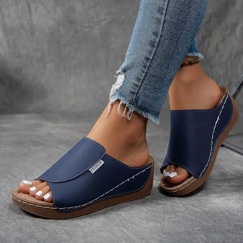 Lorena|Mules Compensées en Cuir Respirant